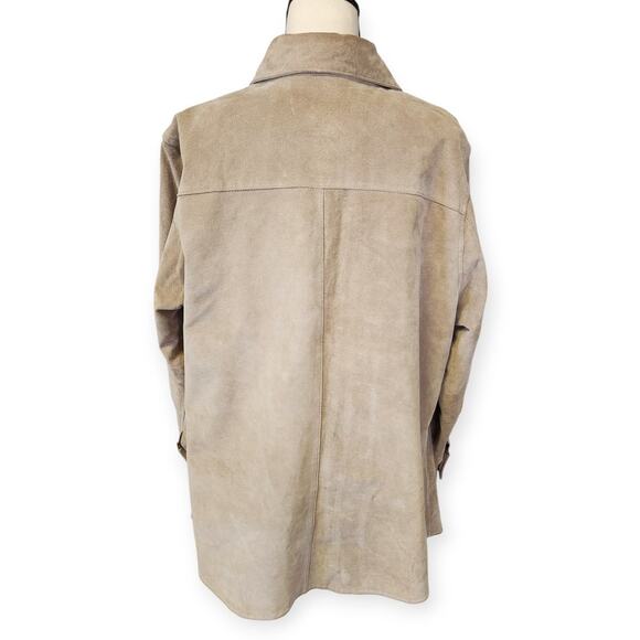 Y2K Vntg Suede Leather Monterey Bay Clothing Co. Button Down Tan Jacket Women XL - Picture 3 of 11